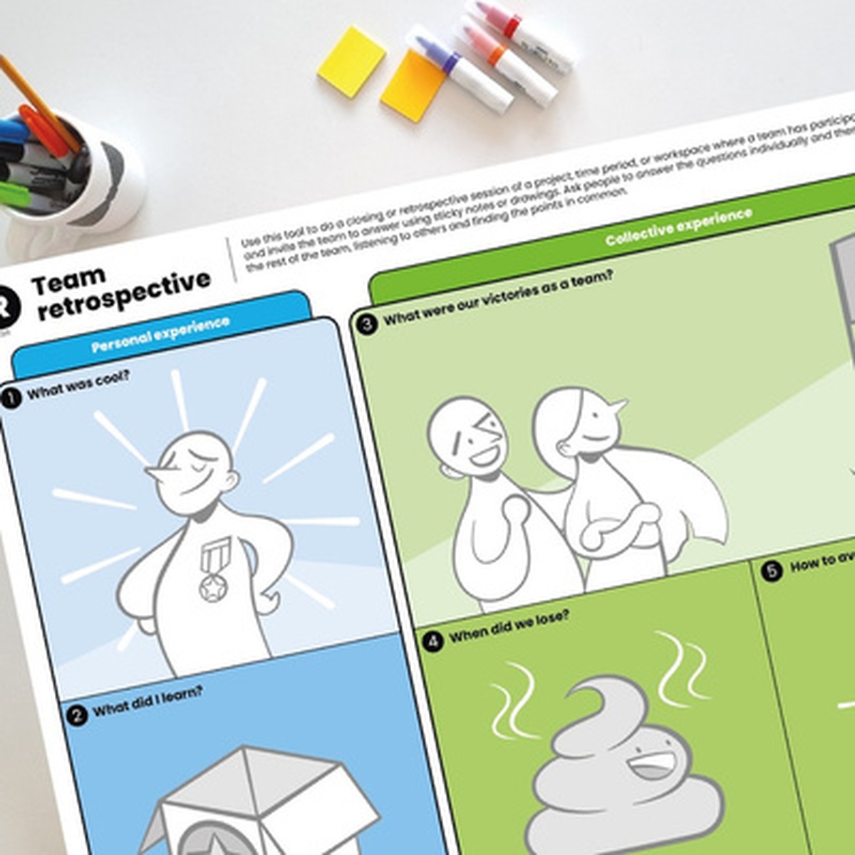 Plantilla visual Retrospectiva de equipo del taller Súper Sentidos del Business Partner
