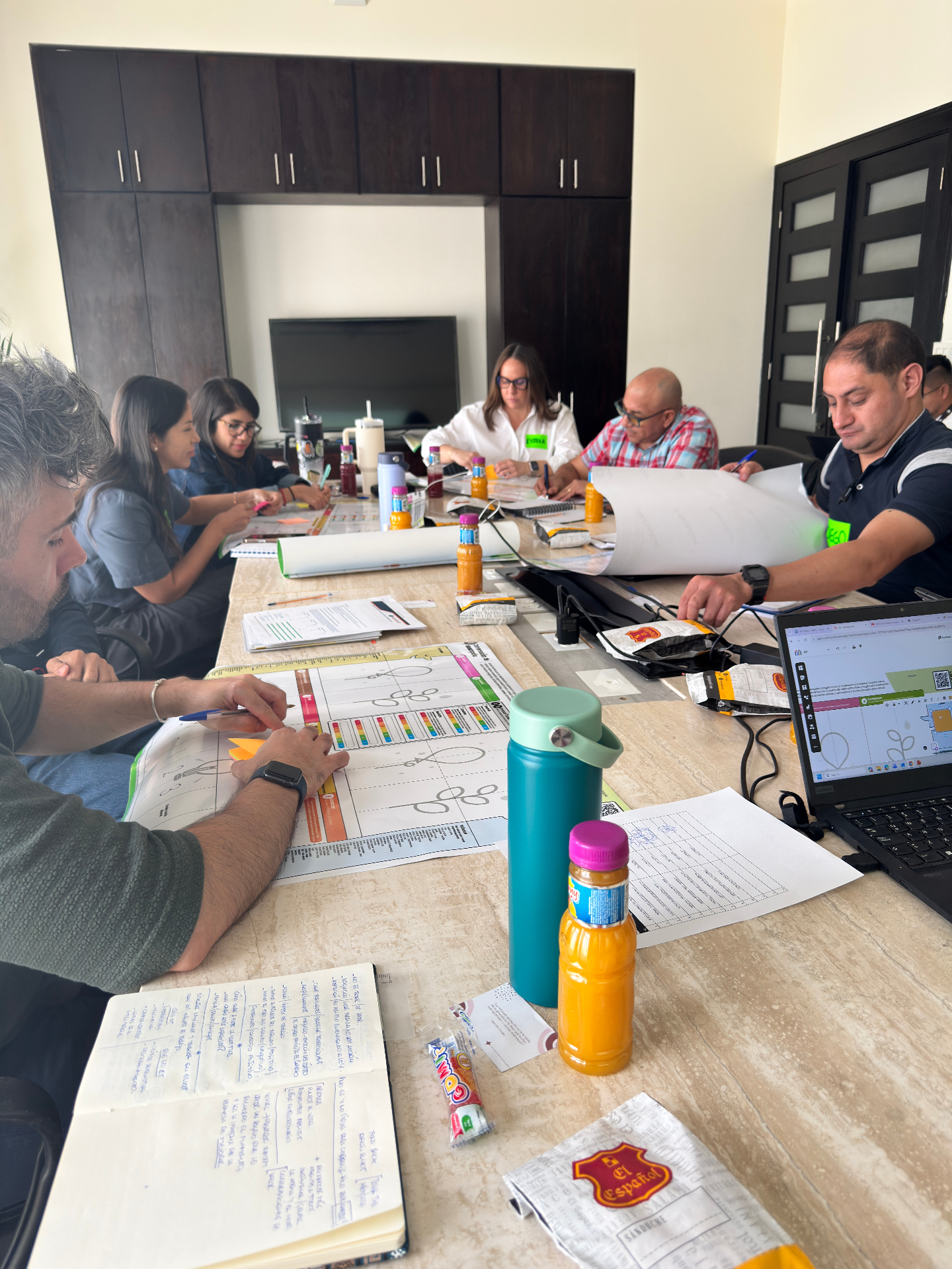 Equipo trabajando con plantillas Expert Feedback en sesión presencial
